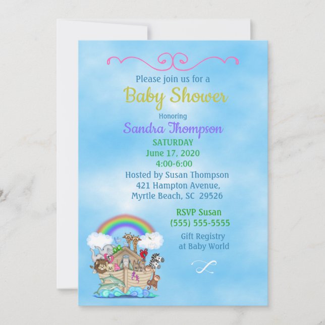 La invitación de Noah a la Baby Shower arca (Anverso)