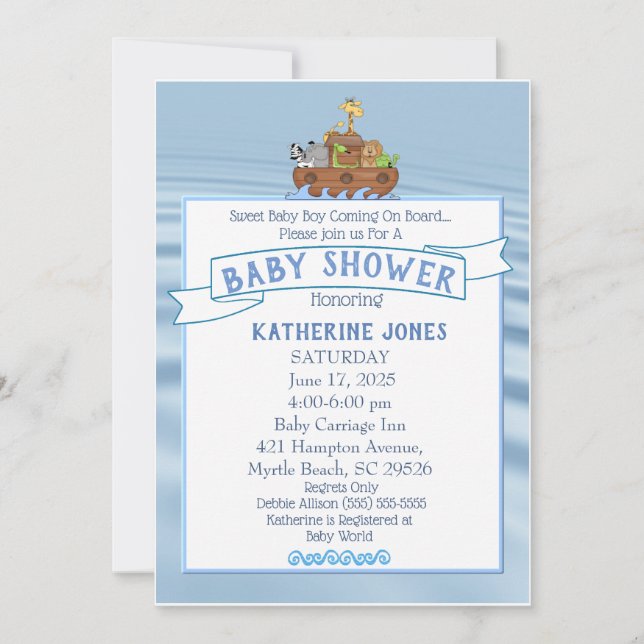 La invitación de Noah a la Baby Shower arca (Anverso)