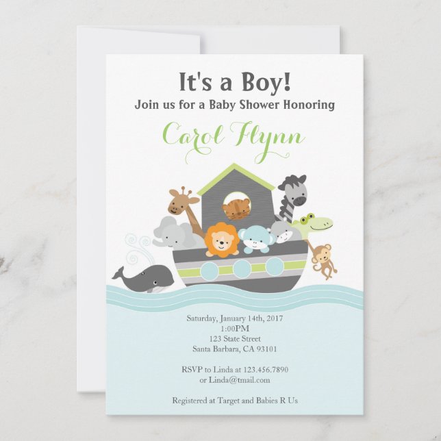 La invitación de Noah a la Baby Shower arca (Anverso)