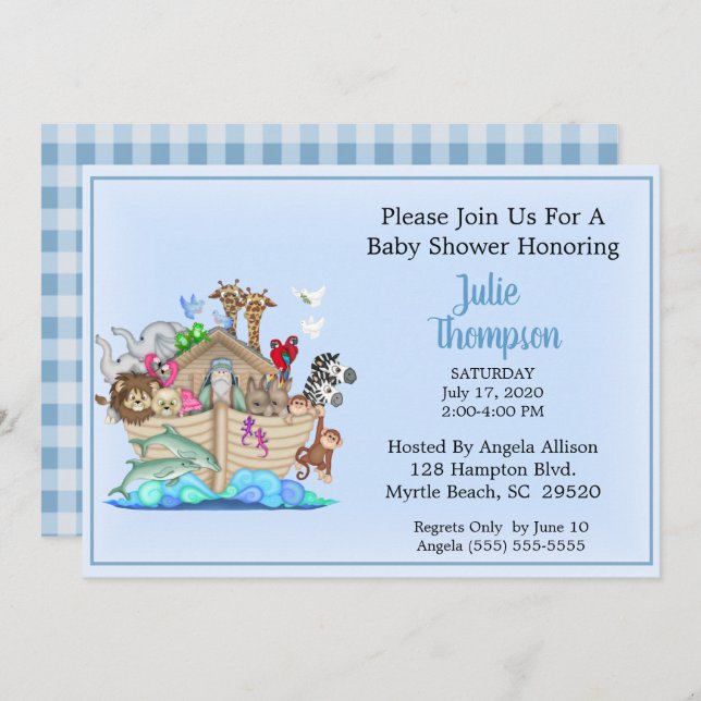 La invitación de Noah a la Baby Shower arca (Anverso / Reverso)
