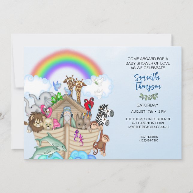 La invitación de Noah a la Baby Shower arca (Anverso)
