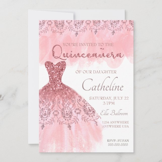 La invitación de Quinceanera se ruboriza décimo (Anverso)