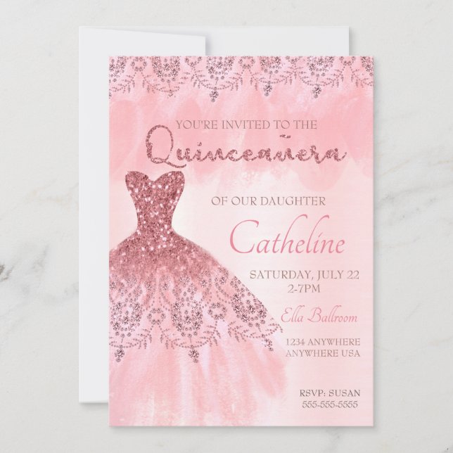 La invitación de Quinceanera se ruboriza décimo (Anverso)