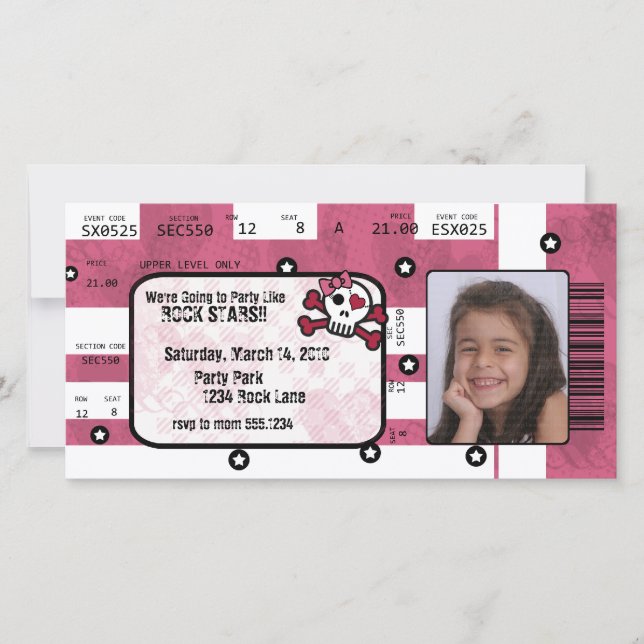 La invitación del boleto de la estrella del rock o (Anverso)