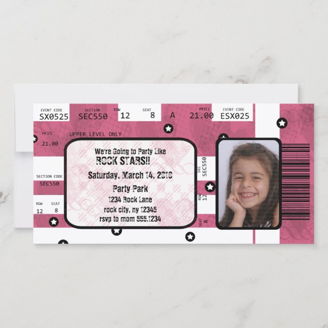 La invitación del boleto de la estrella del rock o (Anverso)