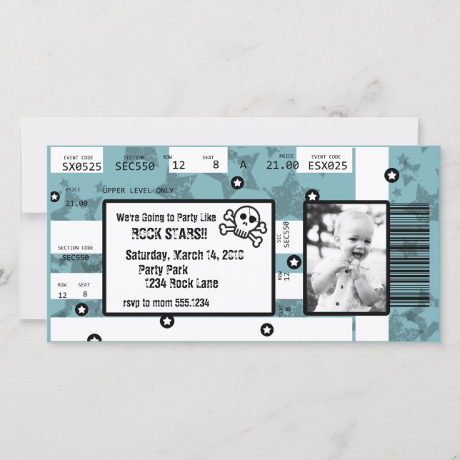 La invitación del boleto de la estrella del rock o (Anverso)