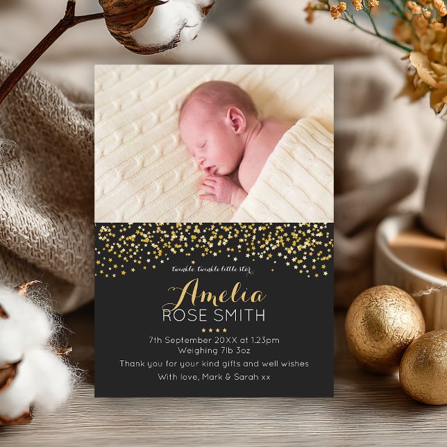 La invitación del chica de recién nacido/le (A star is born 🌟 Celebrate our baby girl’s arrival and thank you for your love and gifts.)