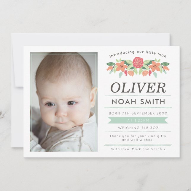 La invitación del muchacho de recién nacido/le (Anverso)