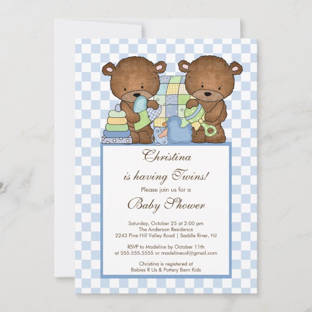 La invitación gemela de Baby Shower de los (Anverso)