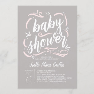 La invitación gris y rosada más dulce de Baby
