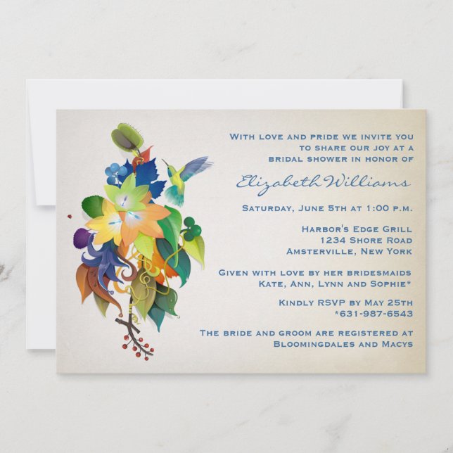 La invitación nupcial de la ducha del colibrí (Anverso)