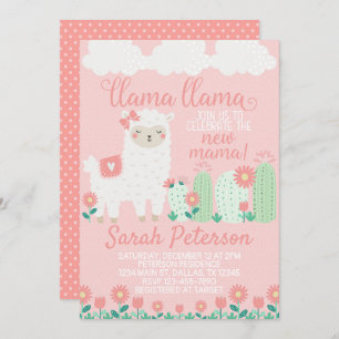 La invitación rosada de Baby Shower de la llama