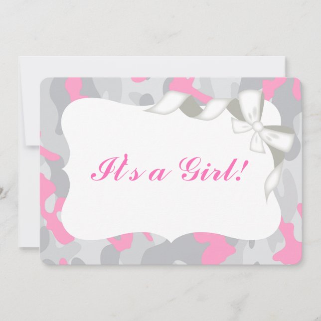 La invitación rosada gris de Camo Baby Shower (Anverso)