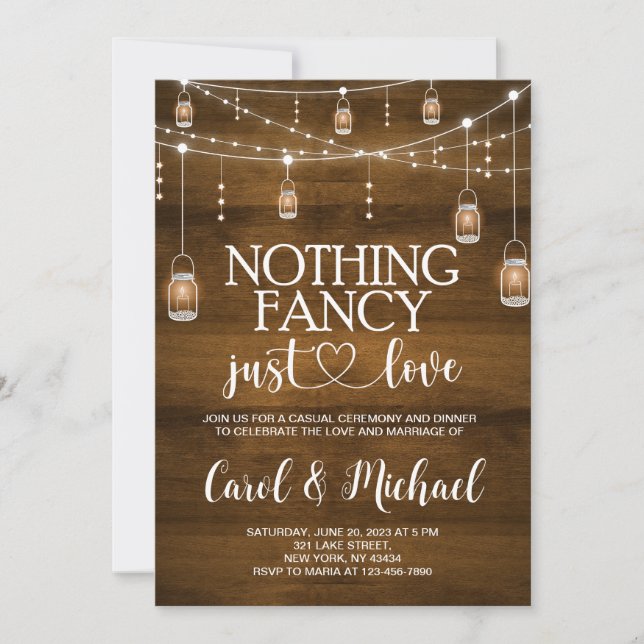 La invitación Rustic Nothing Fancy Just Love (Anverso)