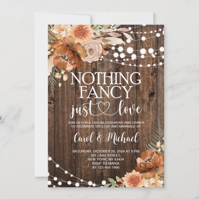 La invitación Rustic Nothing Fancy Just Love (Anverso)