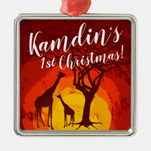 La jirafa de safari africano con ornamento XMAS pe