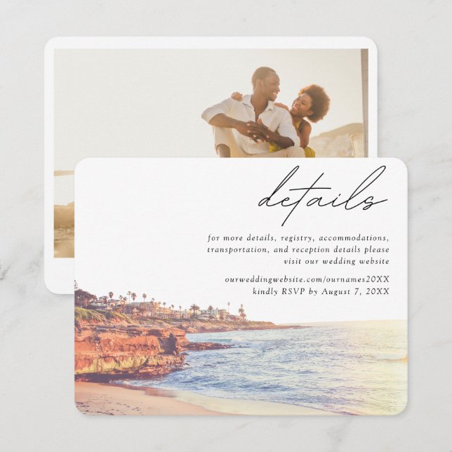 La Jolla Cove Beach Wedding Detalles de la tarjeta (Anverso / Reverso)