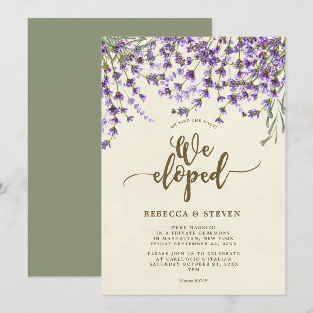 la lavanda de marfil moderna eloped invitación (Anverso / Reverso)