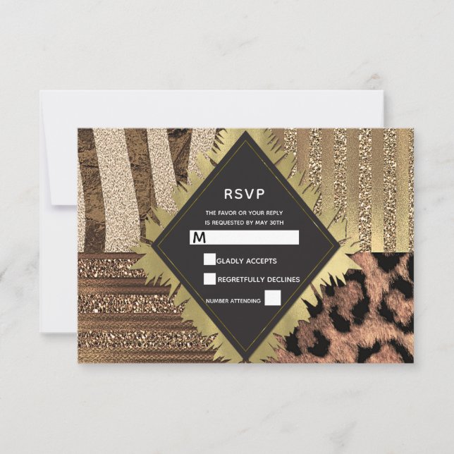 La lionesa Safari Jungle Glam la boda moderna RSVP (Anverso)