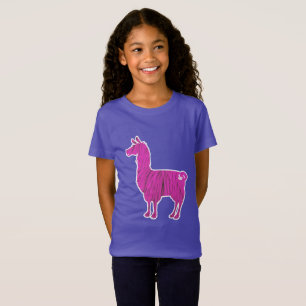 La llama peluda rosada embroma la camiseta