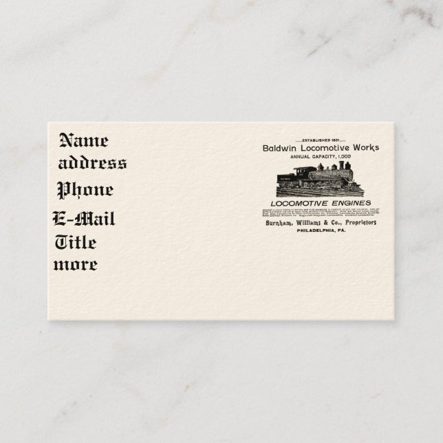 La locomotora de Baldwin funciona las tarjetas (Anverso)