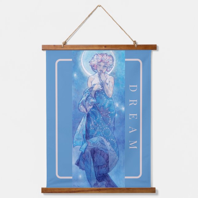'La Luna' de Mucha, Tapiz de pared azul soñado (Anverso)