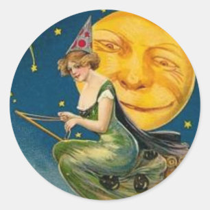 La luna pasada volando bruja - Pegatina de Hallowe