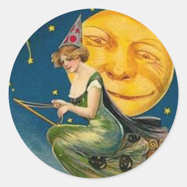 La luna pasada volando bruja - Pegatina de Hallowe (Anverso)