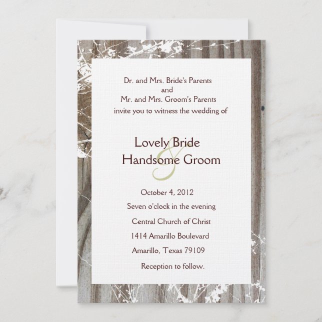 La madera congregada florece invitación de la boda (Anverso)