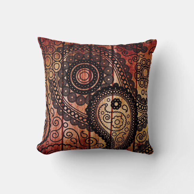 la madera de Paisley artesona la almohada (Anverso)