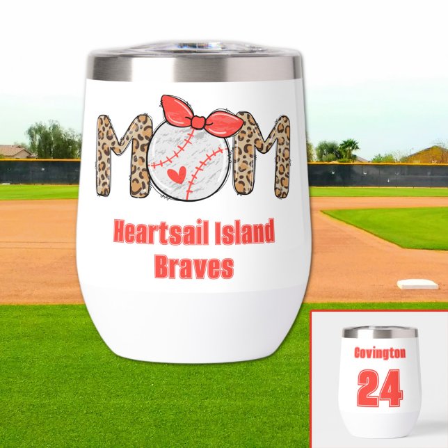 La madre del béisbol es la mano de moda y es perso (Trendy Baseball Mom Personalized Thermal Wine Tumbler)