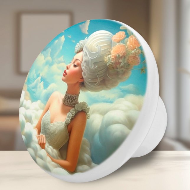 La majestad barroca en el pomo de la cerámica de l (Ceramic Knob - Baroque Princess in the Clouds Fantasy Art for Bedroom or Bathroom accents)