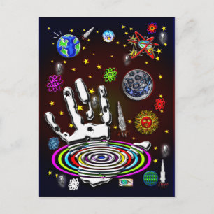 La mano de la humanidad en la postal espacial