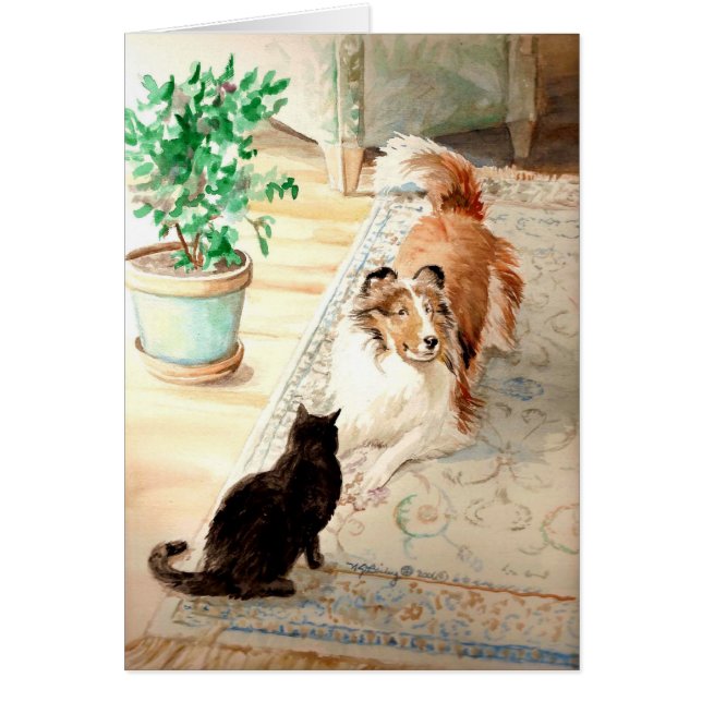 "La manta azul" - Sheltie y gato (Frente)