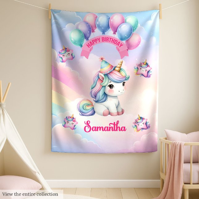 La manta de cumpleaños Pastel Unicorn para Chica (Birthday Pastel Unicorn Blanket for Girl)