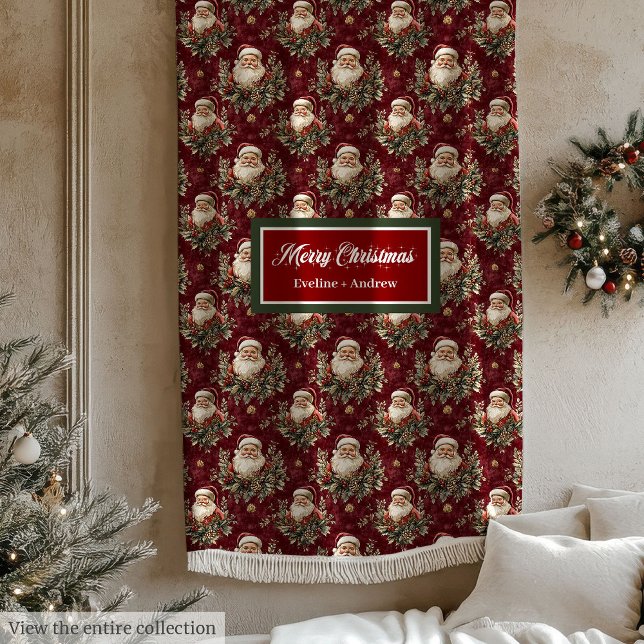 La manta de feriado rojo profundo de Santa Claus (Traditional Santa Claus Deep Red Holiday Blanket)