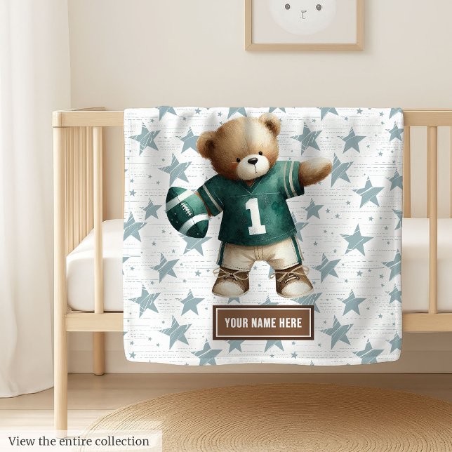 La manta del fútbol americano para el cumpleaños d (Cozy American football teddy bear blanket, perfect personalized boy birthday gift for toddlers.)