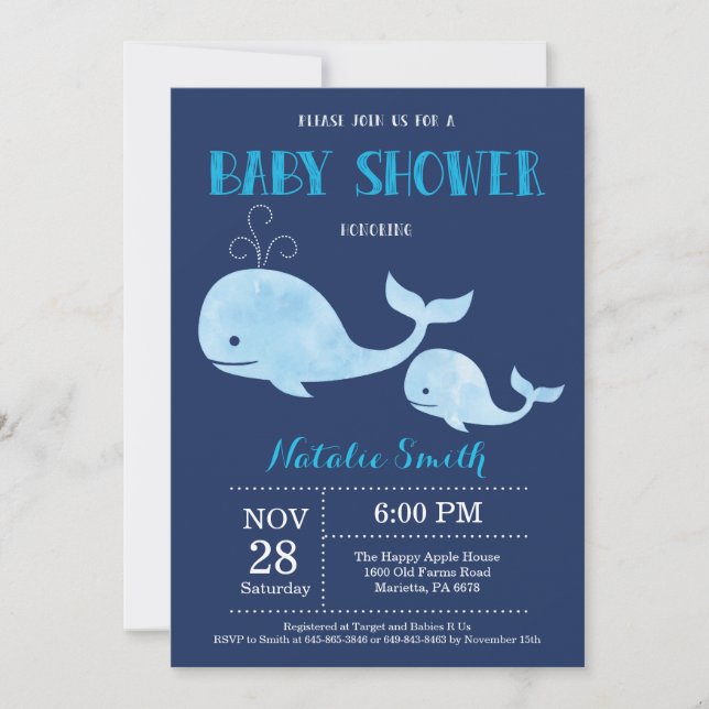 La marina de la invitación a la ballena Baby Showe (Anverso)