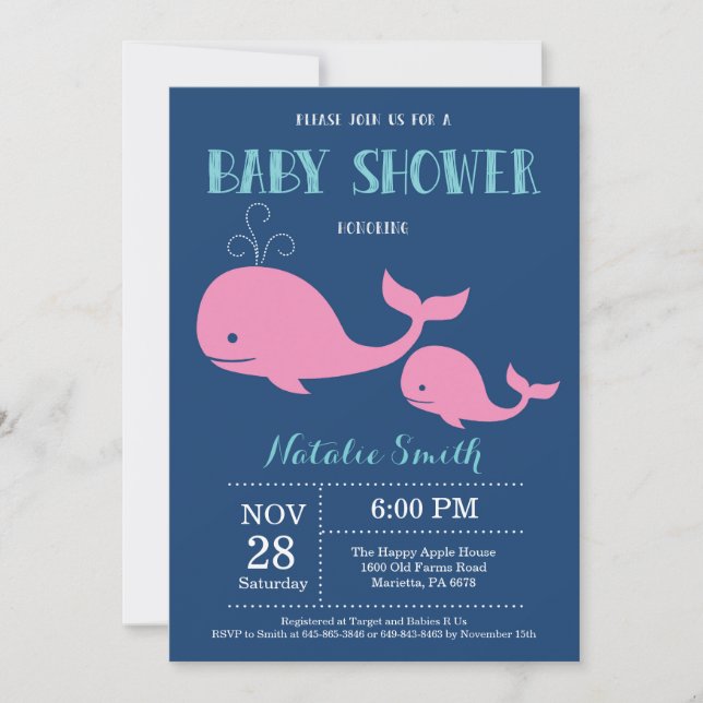 La marina de la invitación a la ballena Baby Showe (Anverso)