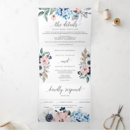 La marina florece invitaciones triple a Boda RSVP