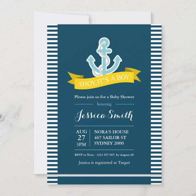 La marina náutica y la invitación amarilla a Baby  (Anverso)