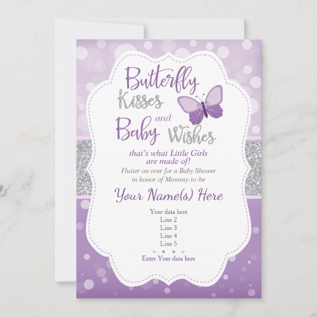 La mariposa besa la invitación de Baby Shower (Anverso)