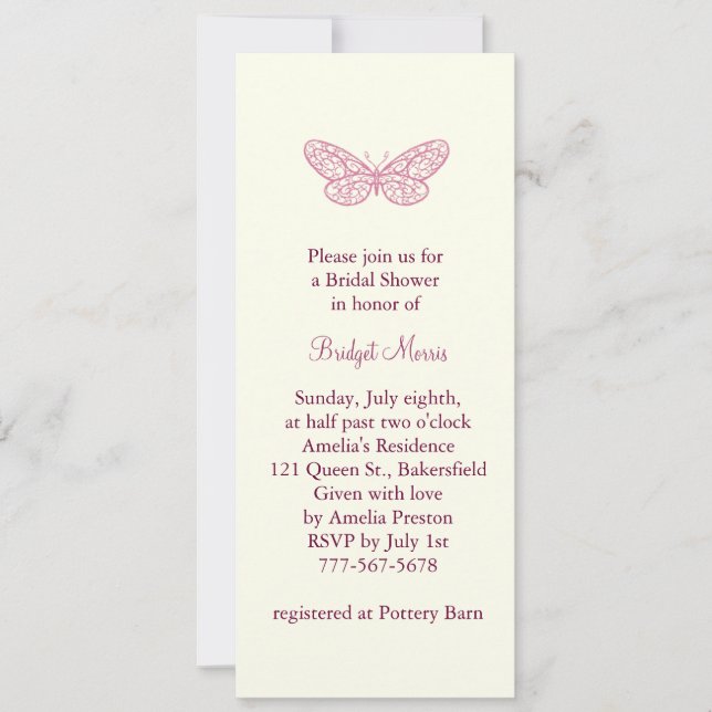 La mariposa besa la invitación nupcial de la ducha (Anverso)