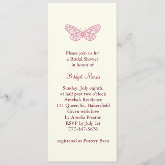 La mariposa besa la invitación nupcial de la ducha