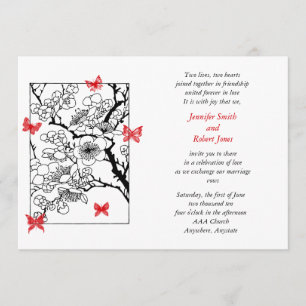 La mariposa soña la invitación roja de la boda