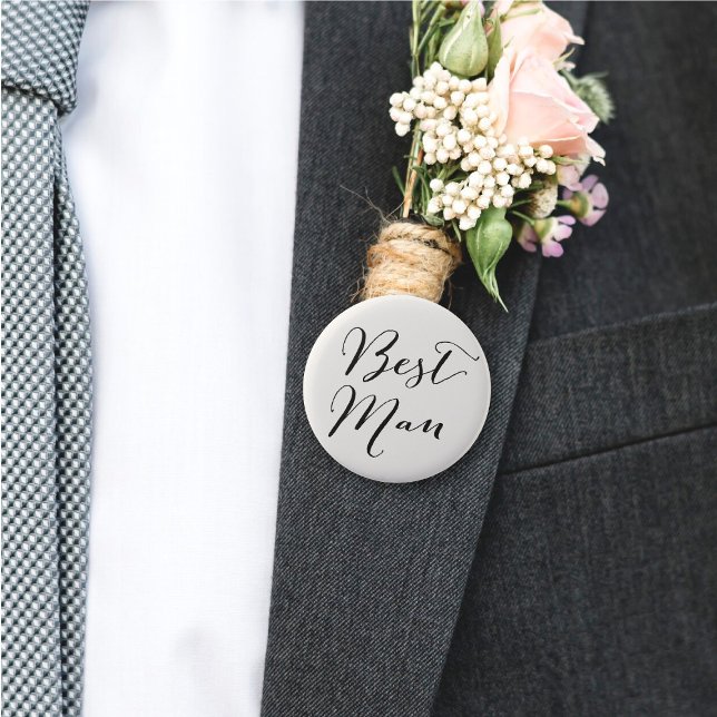 La mejor caligrafía del hombre que casa el botón ('Best Man' Classic Script Calligraphy Wedding Rehearsal Pin Button @ fatfatin_blue_knot)