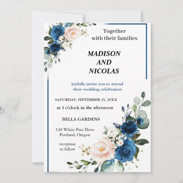 la mejor invitación a la boda de flores azules (Anverso)