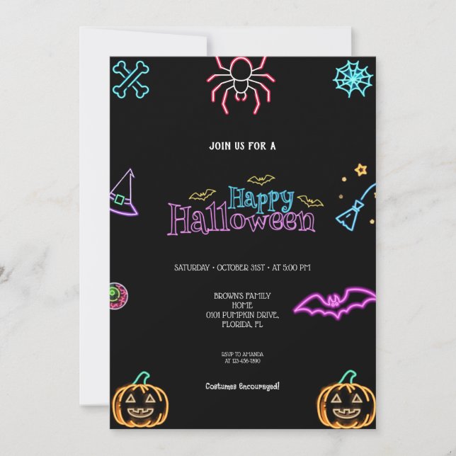LA MEJOR INVITACIÓN DE NEON HALLOWEEN (Anverso)