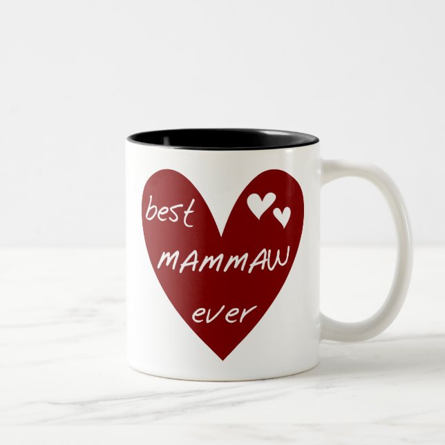 La mejor taza de Mammaw del corazón rojo nunca (Derecha)