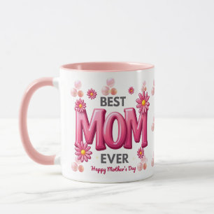 La mejor taza del día de la madre con flores rosad